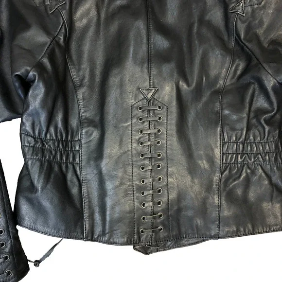 Vintage Women’s Fitted Harley Davidson Black Leather Biker Jacket Size 40/12 W - Picture 14 of 16